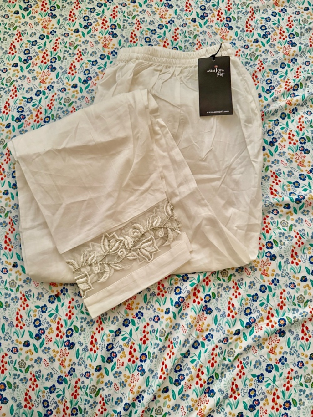 Asim Jofa White Embroidered Trouser Pants